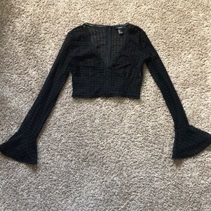 See through,black lace,long sleeve,flaired wrist.